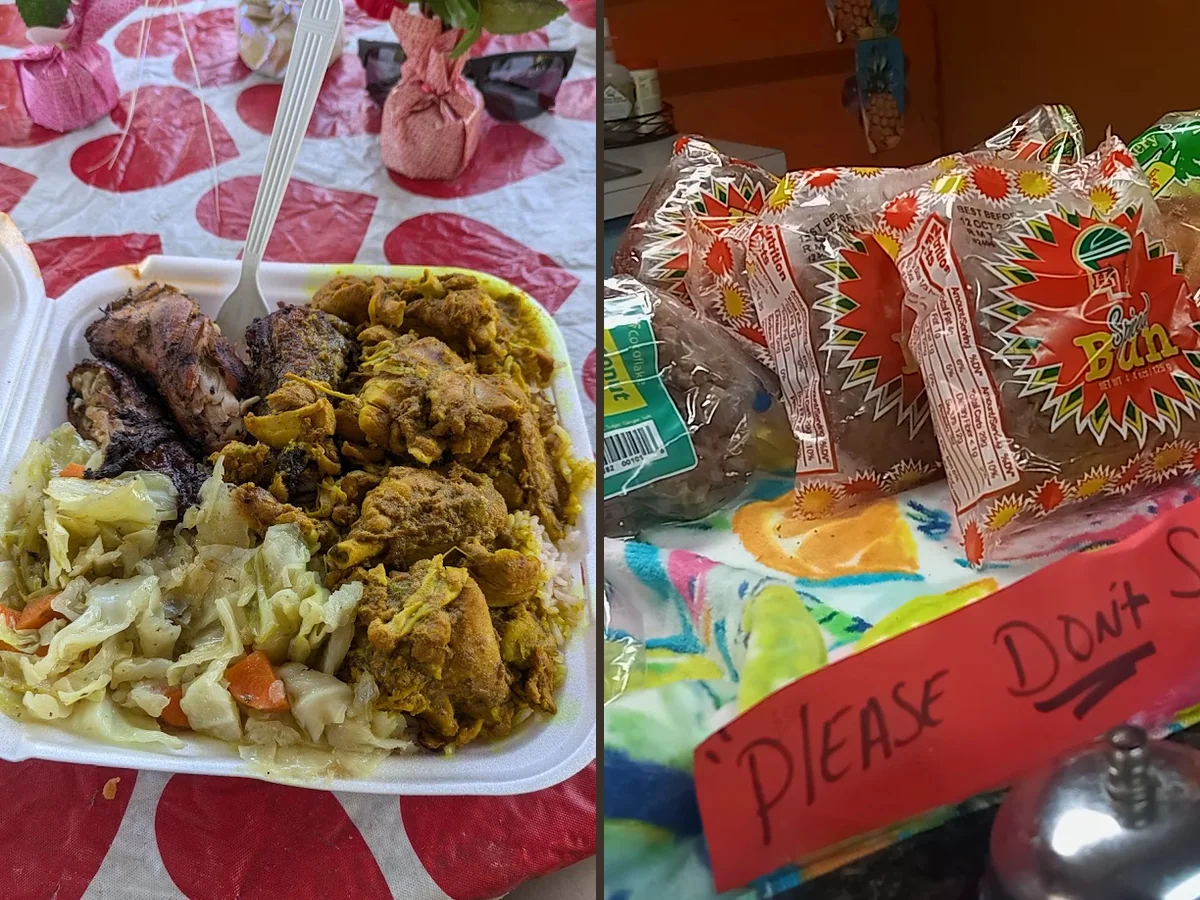 Plates of island food ready to serve.
